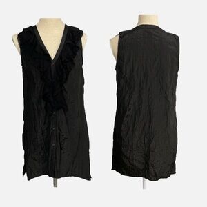 Spanner Mini Dress Sleeveless Mesh Ruffle V-Neck Button Front Black Size‎ 4